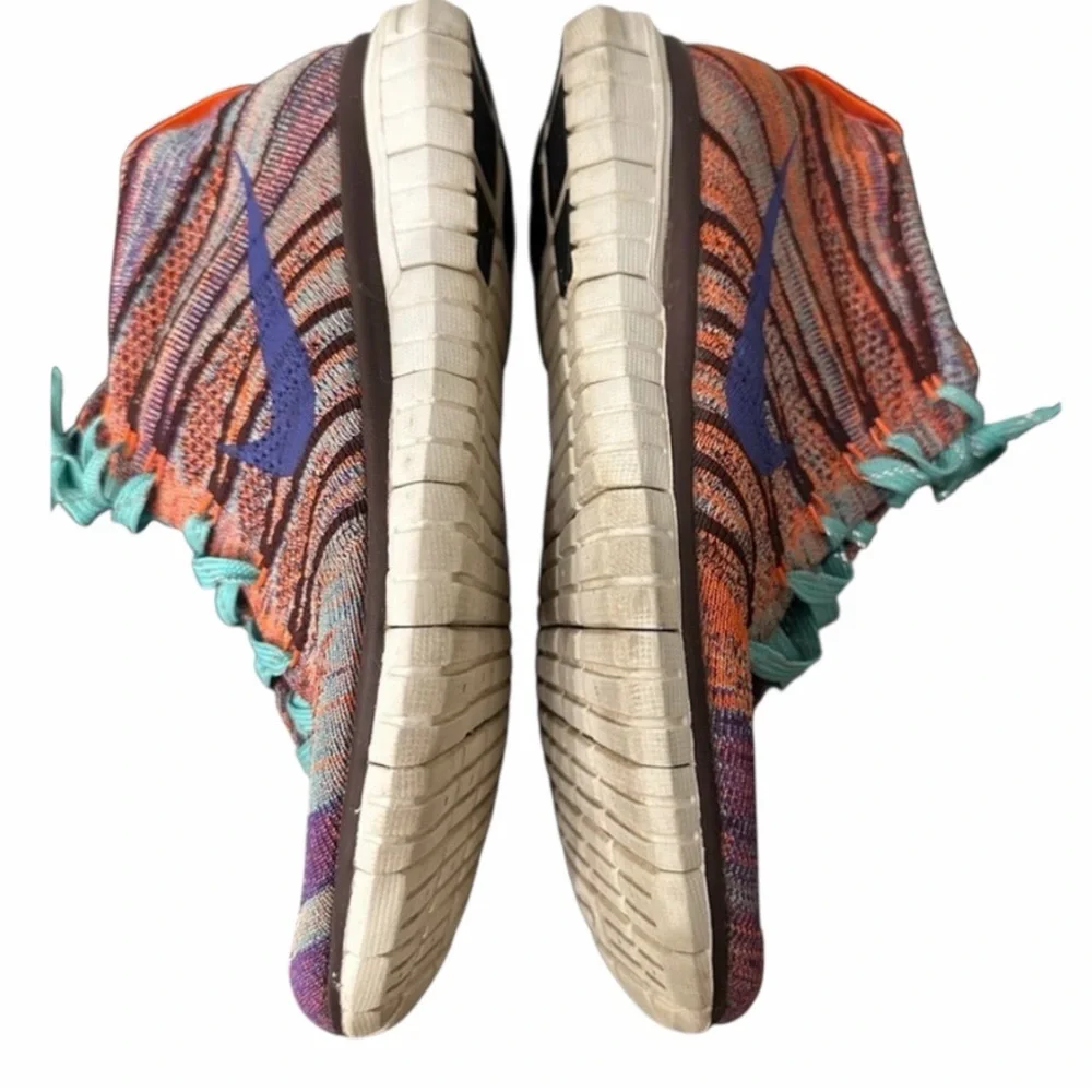 Nike Flyknit Chukka Multicolor Knit Sneakers Teal Laces Purple Swoosh Women’s 8